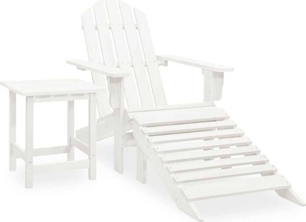 The Living Store Záhradná stolička Adirondack s podnožkou a stolíkom z jedľového dreva biela