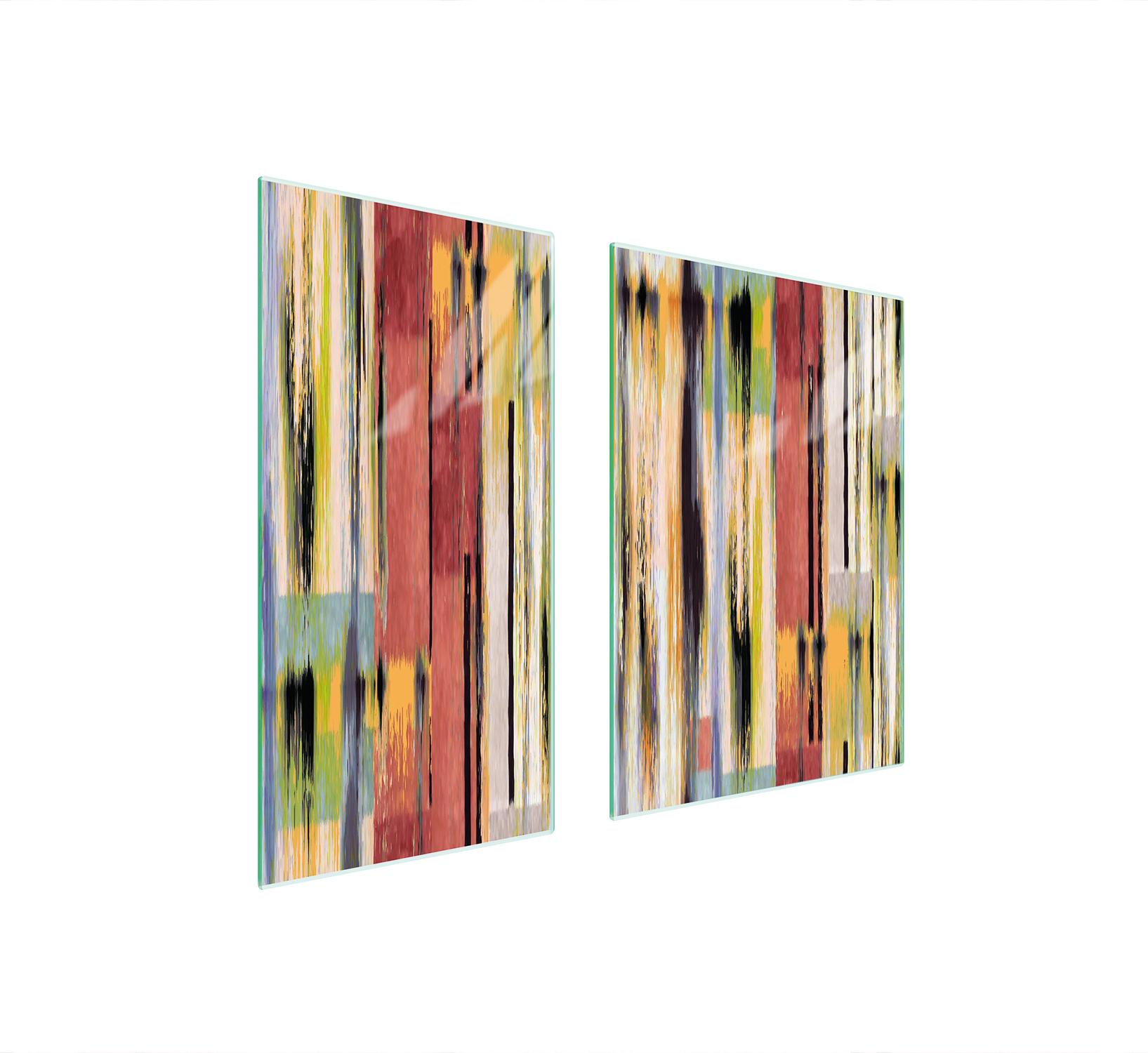 TMK ArtDeko Herdabdeckplatten 2 teilig 75x52 Ceranfeld Abdeckung Glas Schneidebrett Holz Bunt