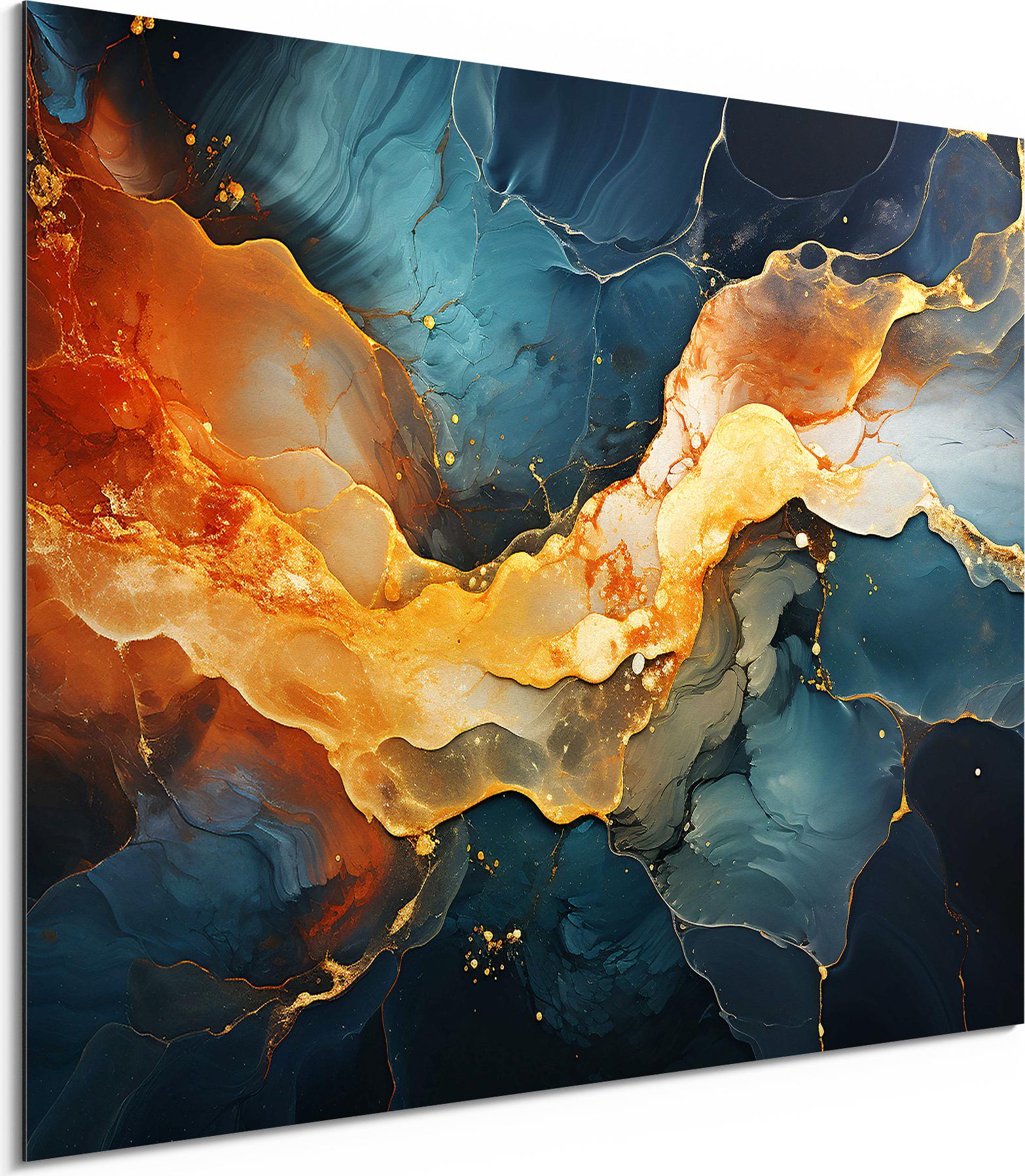 DEQORI Alu-Dibond Bild Weiß 40x30 cm 'Magmatischer Glanz' Wandbild Metall dünn Design AD-40-30-W-5416-UV