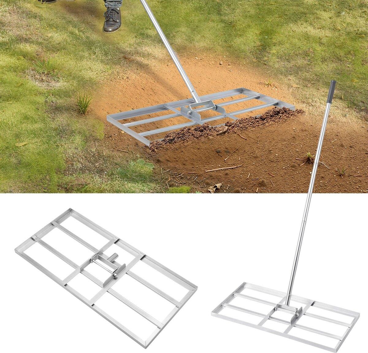 VEVOR 14 x 30 Zoll Rasenausgleichsrechen 78 Zoll verstellbarer Griff für Garten und Golfplatz