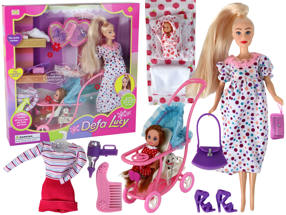 Leantoys Lucy schwangere Puppe + Zubehör XXL