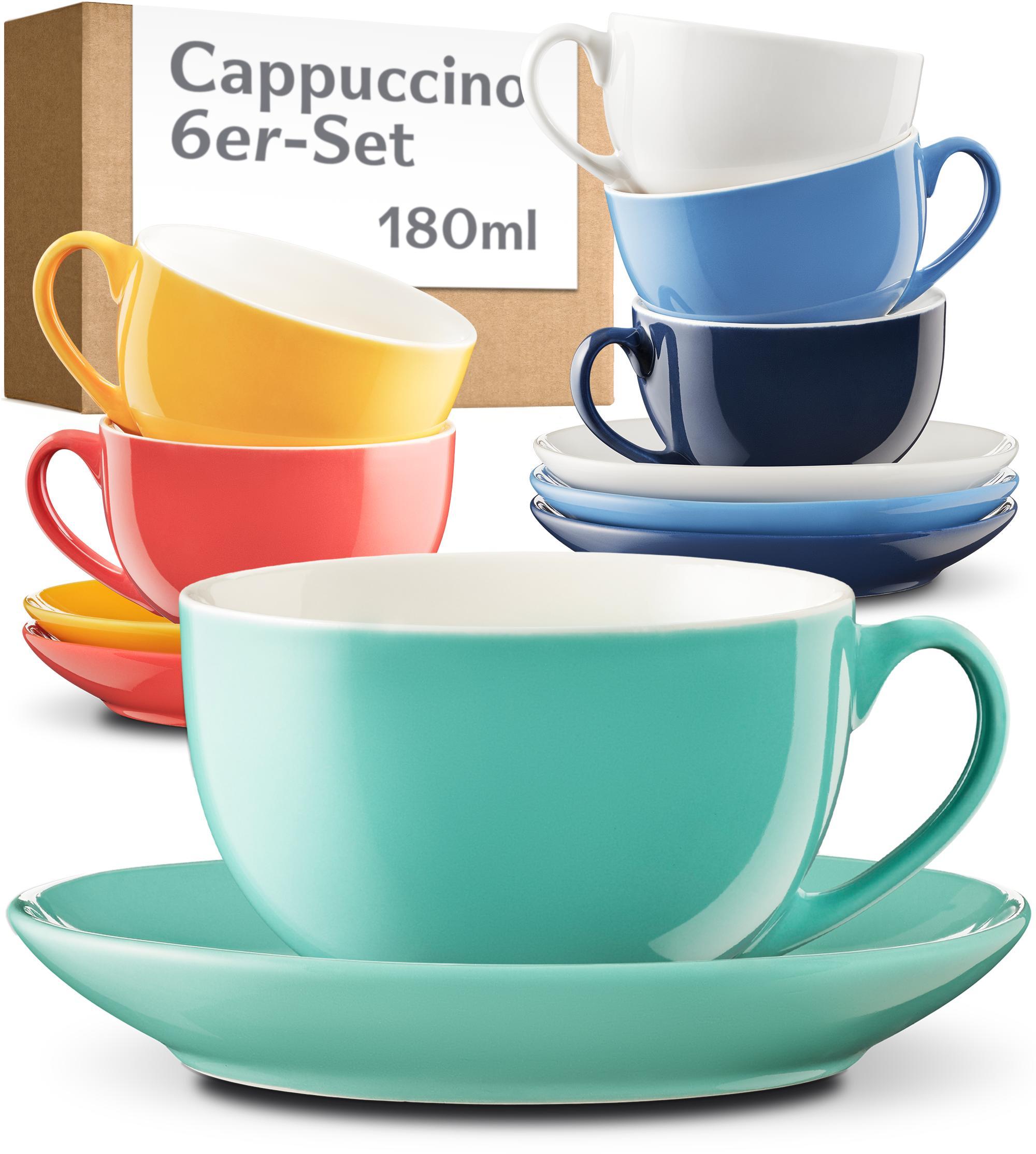Cosumy Cappuccino Tassen Set 6er mit Untertassen –