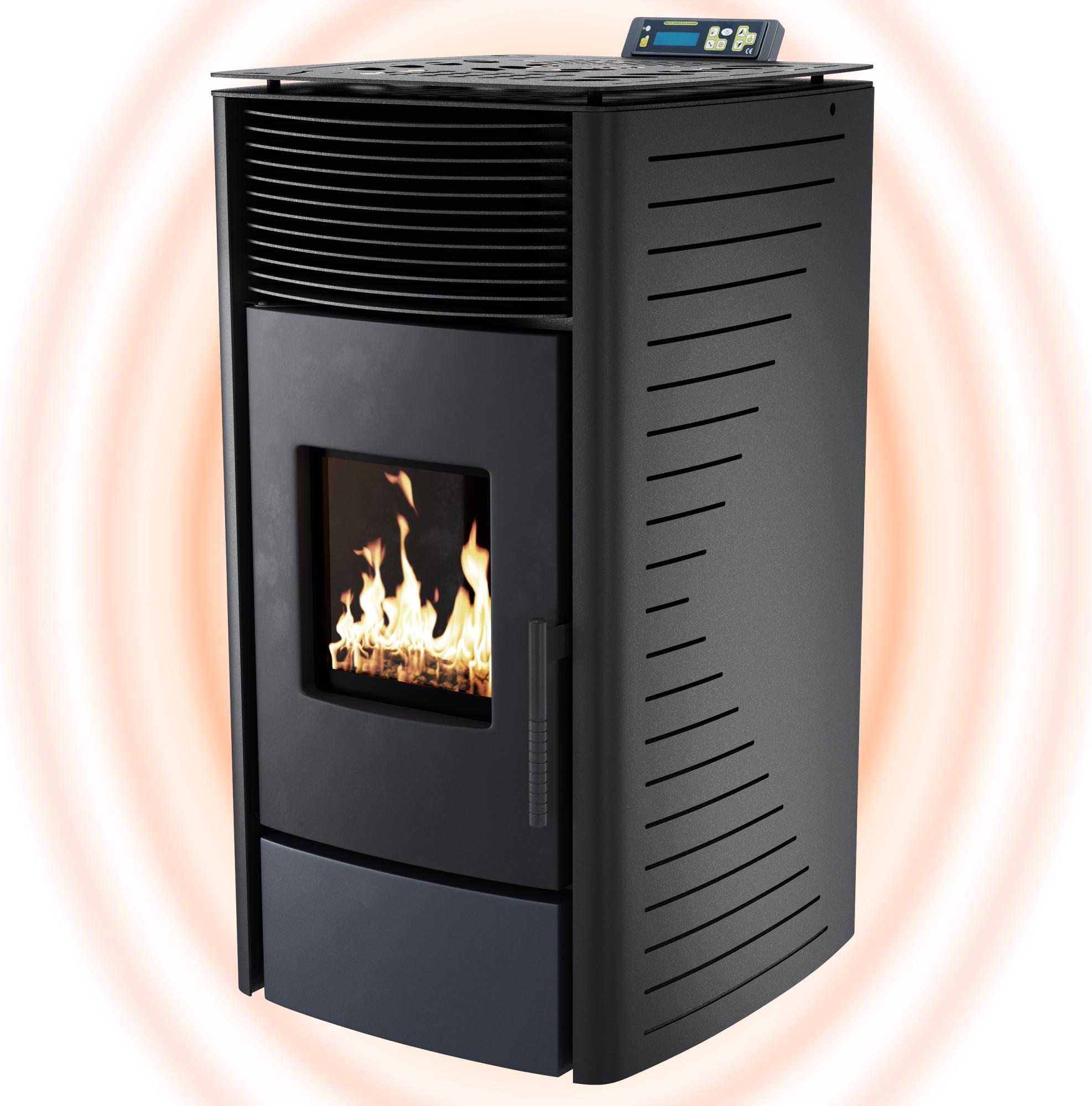 UMBRELLA® P12 Pelletofen 13,6 kW A+ bis 300 m³ – Auto-Reinigungszyklus, ECO-Modus, Wochenprogramm & mechanische Reinigungsunterstützung – Schwarz