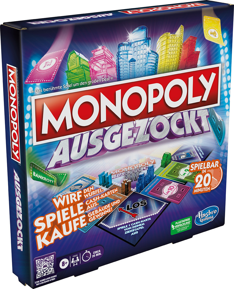 Hasbro Gaming Monopoly Ausgezockt Brettspiel, Familien-Spiel 2–4 Spieler, ca. 20 Min. F8555100