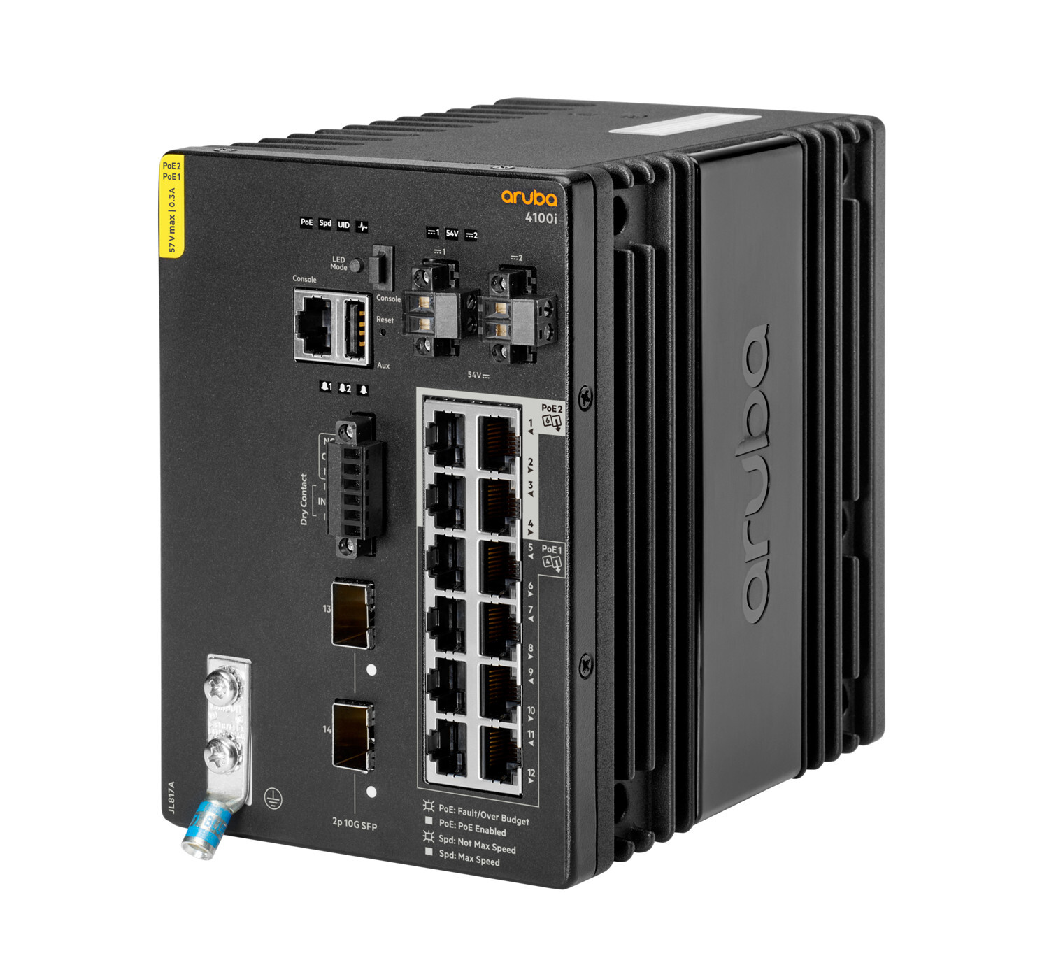 HPE Aruba 4100i - Switch - 8 x 10/100/1000 (PoE Class 4) + 4 x 10/100/1000 (PoE Class 6) + 2 x SFP+ - an DIN-Schiene montierbar - PoE Class 4 / PoE Class 6 JL817A