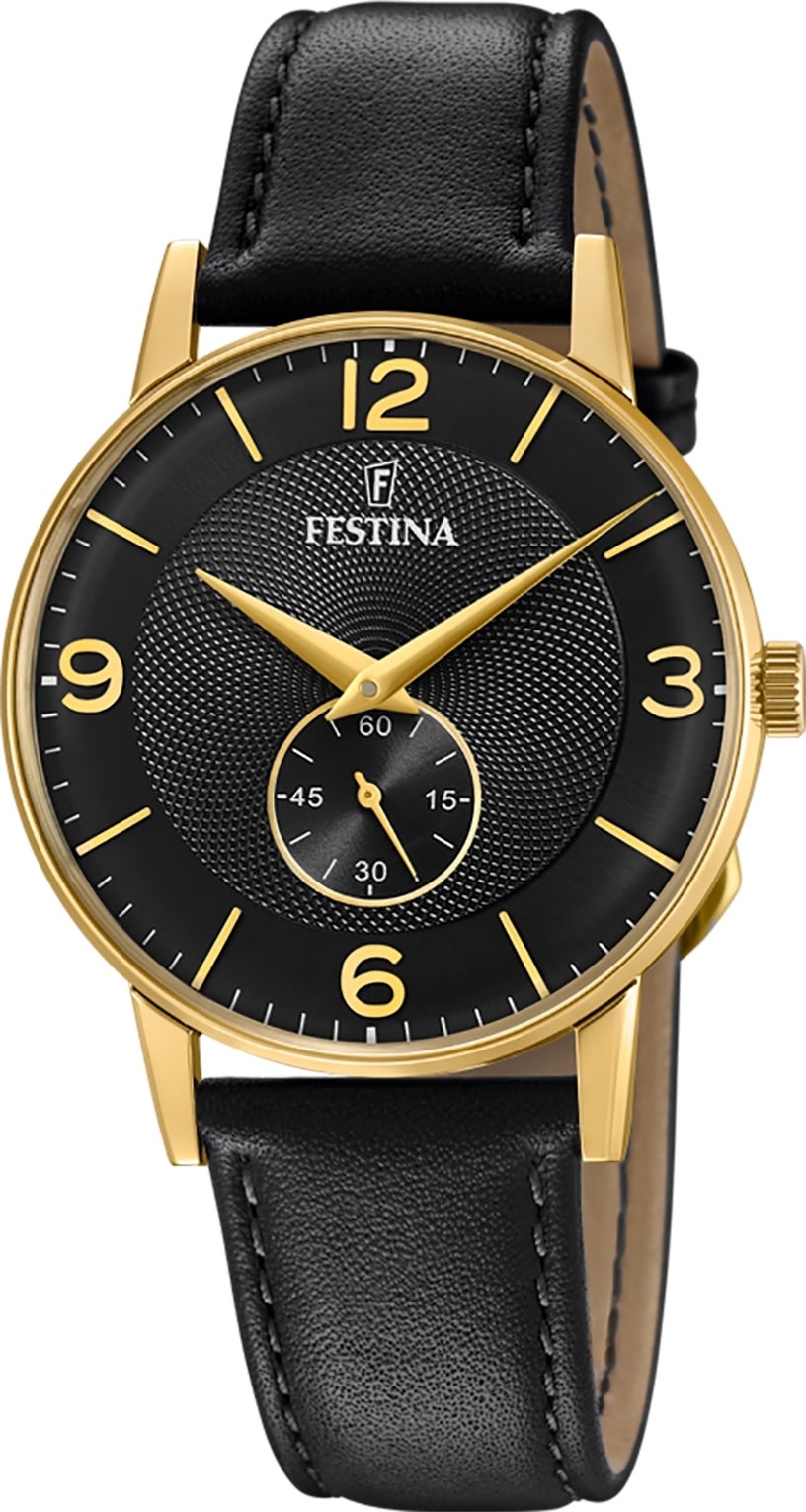 Pánske kožené náramkové hodinky Festina čierne ležérne D2UF20567/4