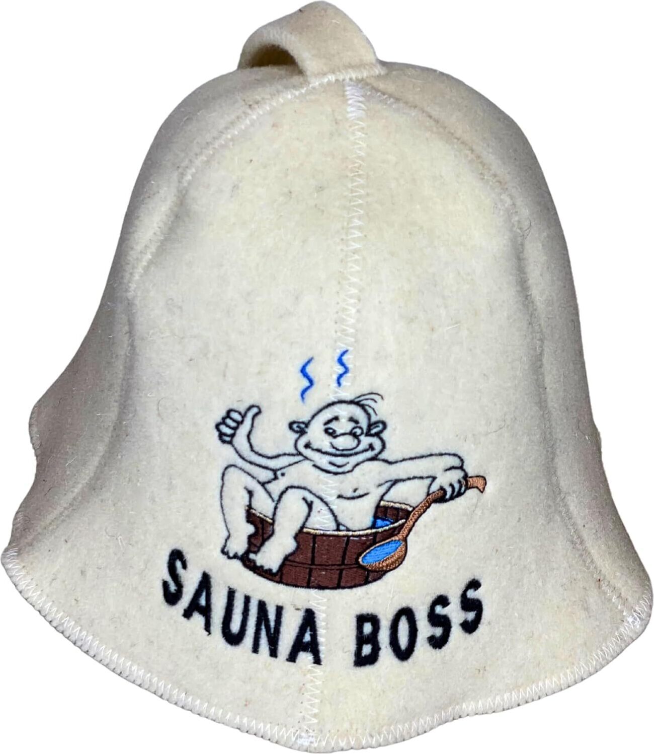 REMOwool Saunahut aus 6mm 100% wollfilz mit stickerei "sauna boss" suana boss
