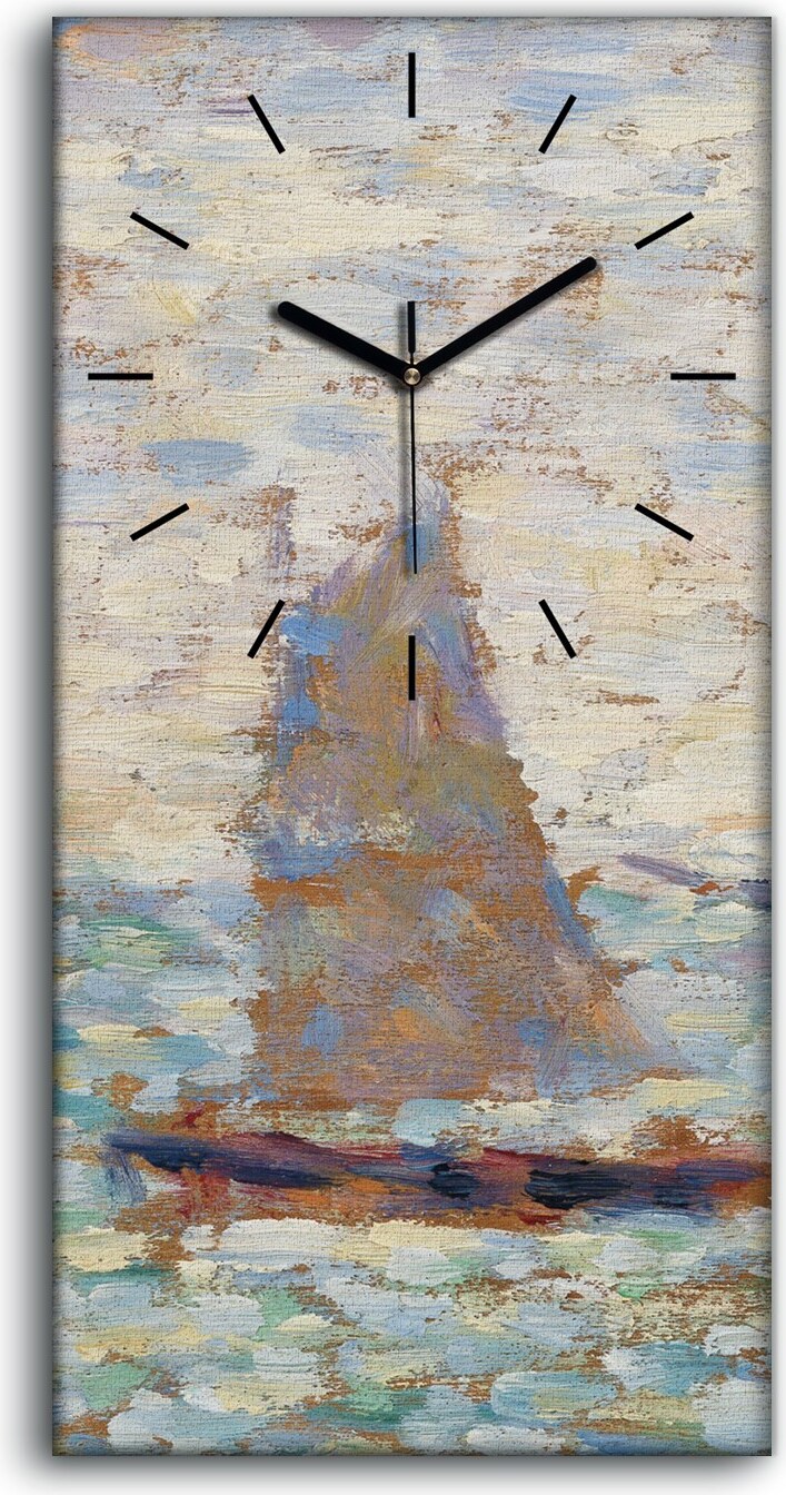 coloray Wanduhr Uhr Wandbild Leinwand Geräuschlos 30x60 Zwei Segelboote in Grandcamp - schwarze Hände zcv-2034797-30x60-c