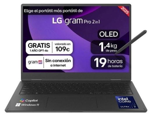 LG Gram Pro 2-in-1-Laptop 16T90TP-K, 16 Zoll, Intel Core Ultra 7, 32 GB, 1 TB SSD, OLED-Touchscreen, Stylus
