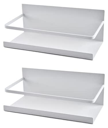 Markenlos Set mit 2 magnetischen Edelstahl-Kühlschrankregalen, Hängeregalen, Küchenregalen, Gewürzregalen, Organizer mit Haken (weiß)