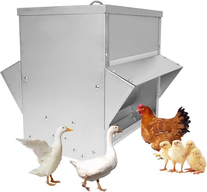 Unbranded 25KG Automatische Hühnerfutterautomaten ohne Abfall Geflügelfutterautomat Edelstahl Wasserdichter Hühnerfutterautomat mit Deckel Hängender Futtertrog für Wachtelenten Feeder draußen