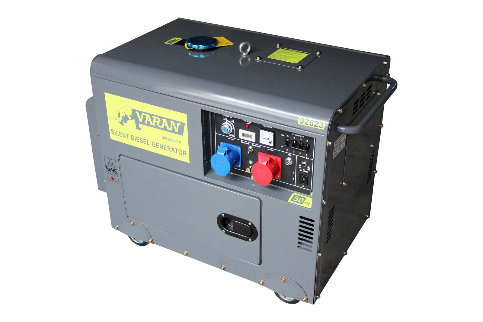 Varan Motors - 92623 Elektrický dieselový generátor Tichý generátor 5kVA 400V a 230V bez strát