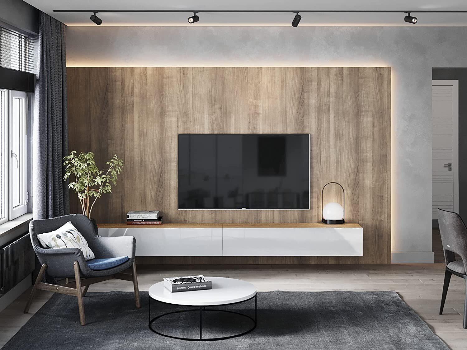 Dtofan TV-meubel, Woonkamerdressoir, Lage Tv-kast, Voorzien Van Wandbasis 151x38 H54 Cm Wit