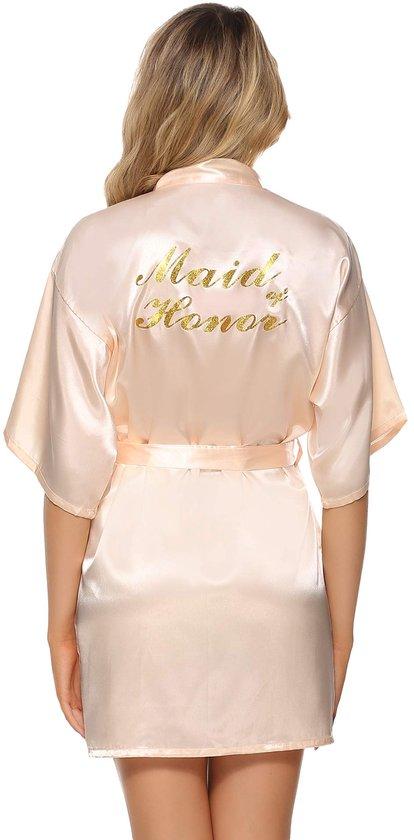 OEM Vlazom Braut-Bademantel: Satin-Kimono-Bademantel für Braut und Brautjungfern – Damenmantel mit V-Ausschnitt und Gürtel (L, champagnerfarben für Brautjungfern) 2026