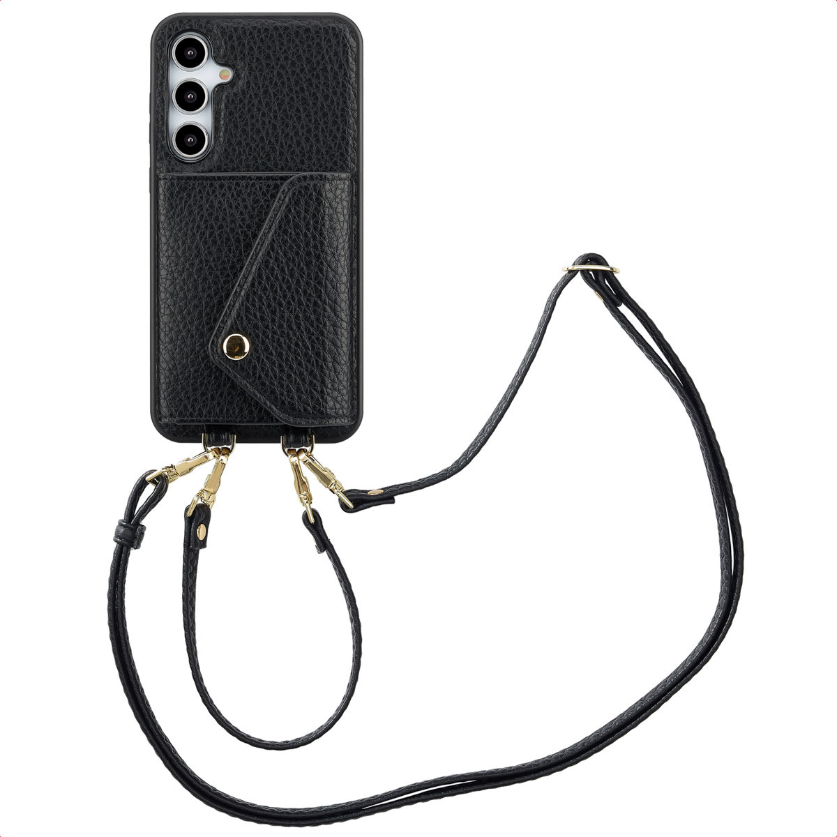 Puzdro na telefón Selencia Sera s káblom a obálkou na kartu pre Samsung Galaxy A35 - čierne