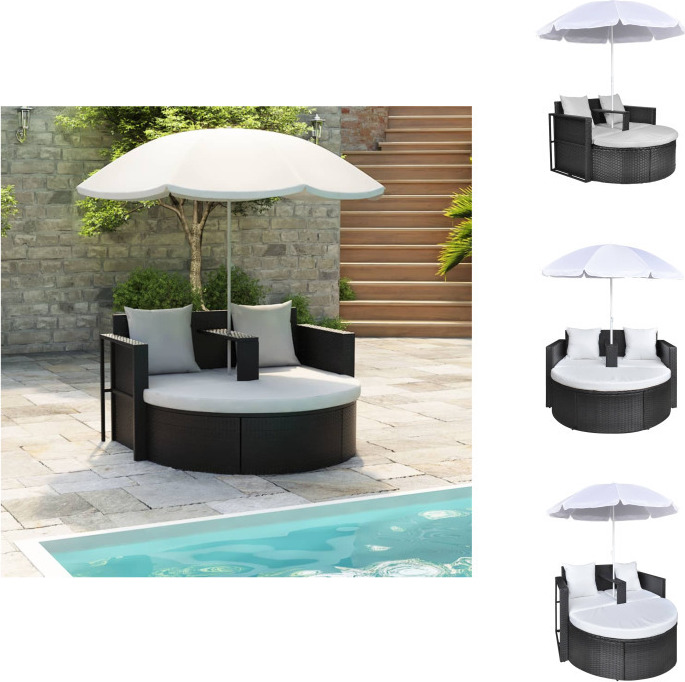 vidaXL Gartenbett mit Sonnenschirm Braun Poly Rattan - Gartenbetten