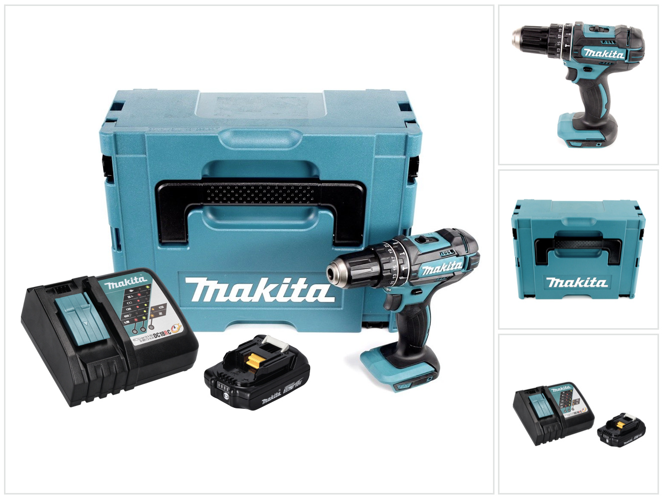 Akumulátorová príklepová vŕtačka Makita DHP 482 RA1J 18 V 62 Nm + 1x akumulátor 2,0 Ah + nabíjačka + Makpac