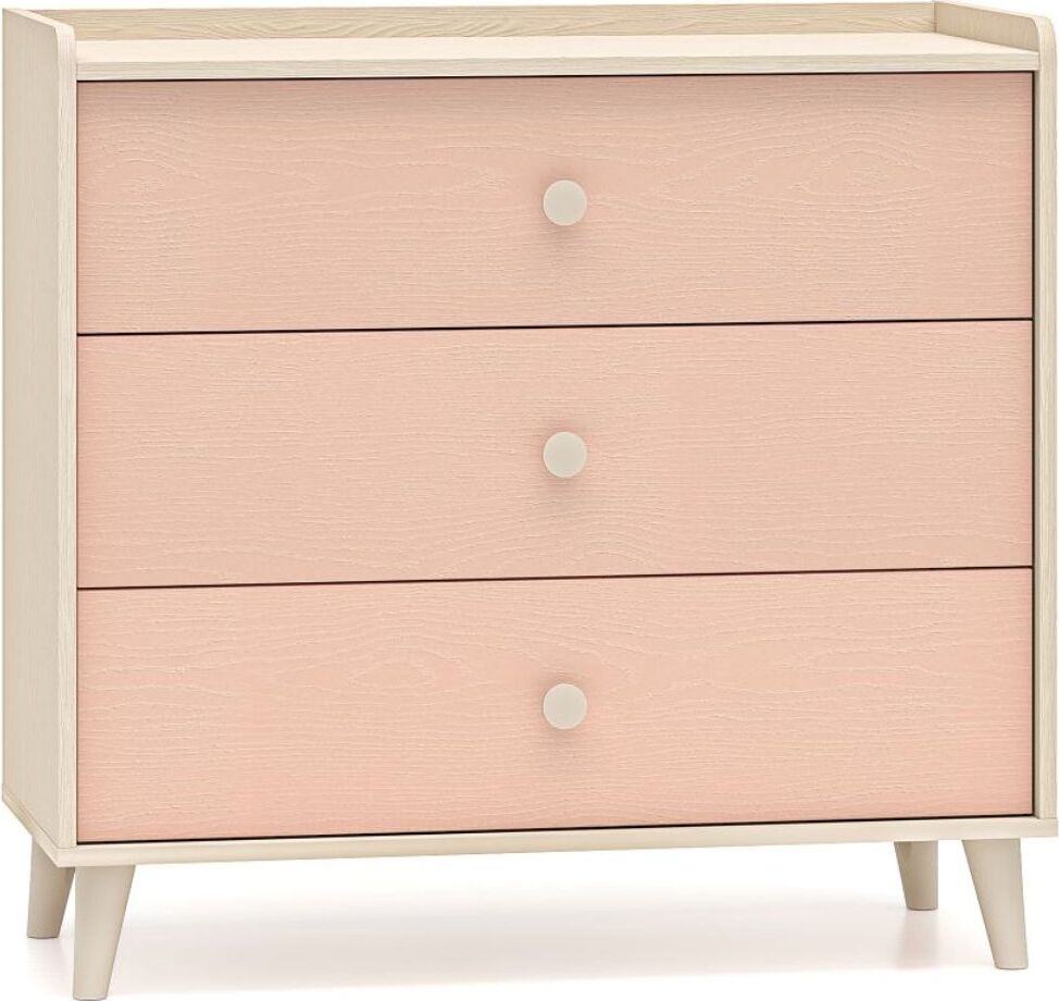 Lomadox Kinderzimmer-Kommode in Sandbeige mit rosa fühlbare Struktur, mit 3 Schubladen - MODICA-131 1MEVE06-001