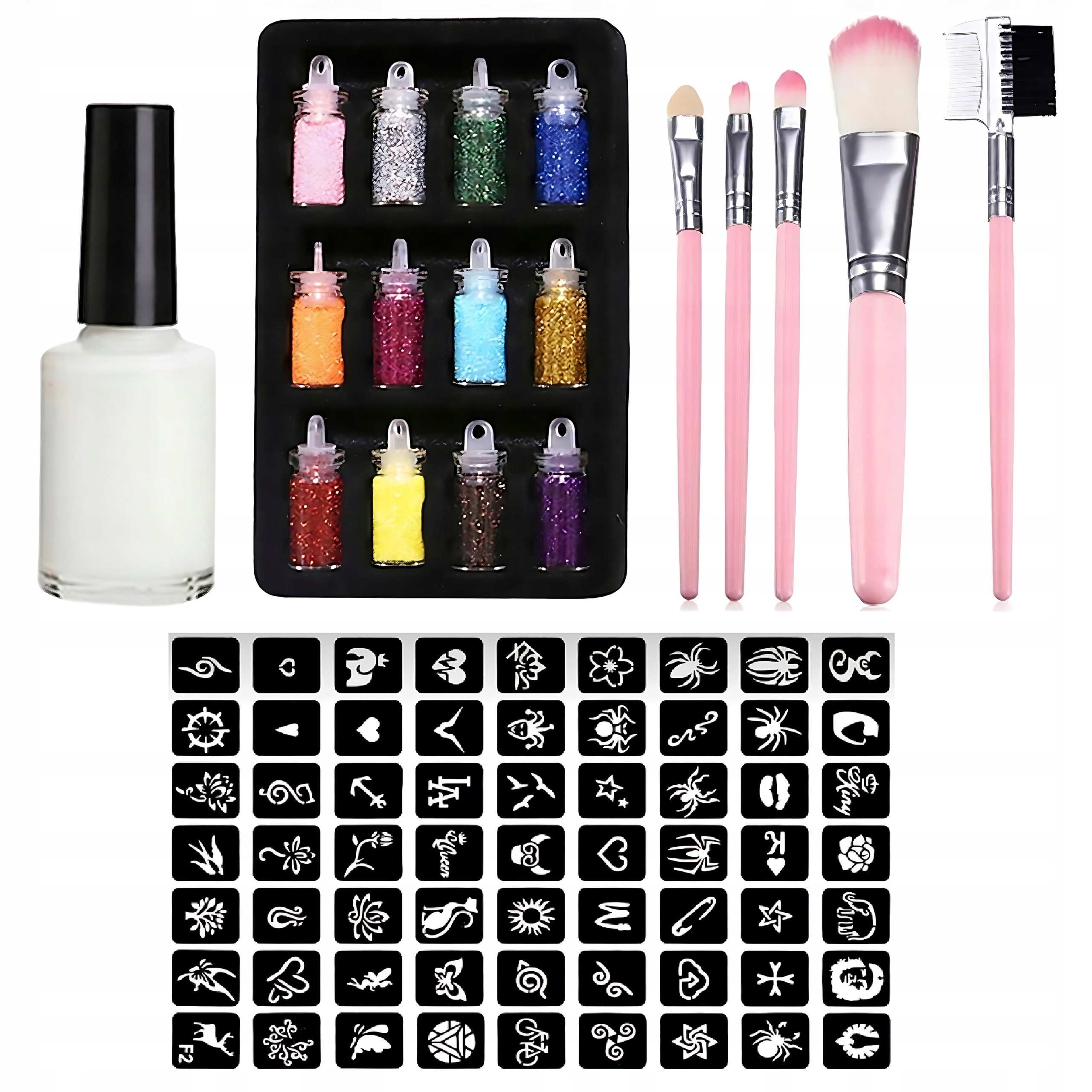 Dionizos Craft Glitzer Tattoo Set – Wiederverwendbare Schablonen & Abwaschbare Glitzertattoos für Kinder – Kreatives Bastelset für funkelnde Designs