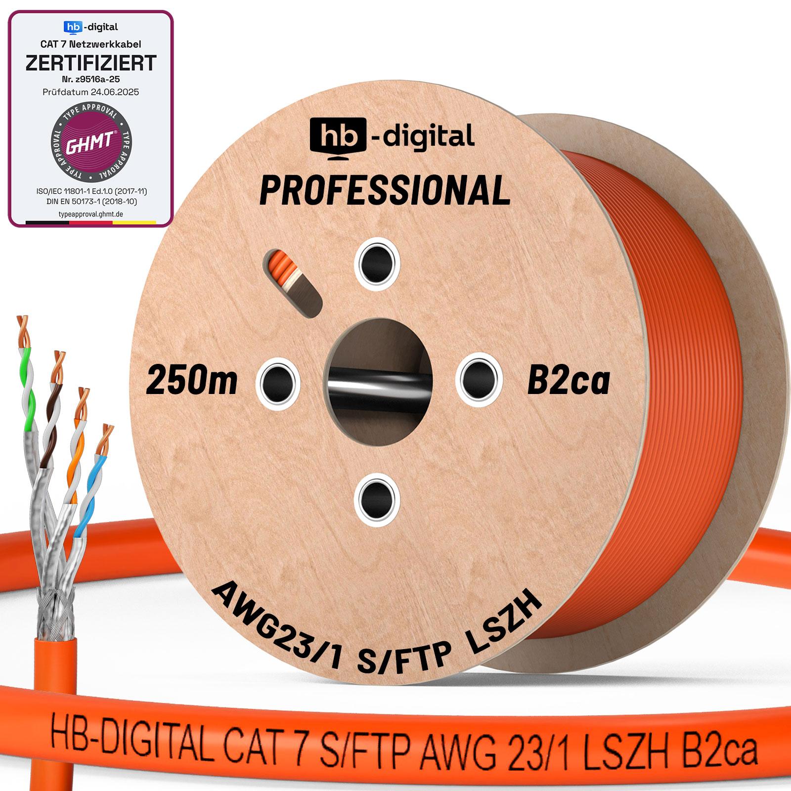 hb-digital CAT 7 Kabel PRO S/FTP PiMF AWG23/1 LSZH B2ca GHMT PoE++ Netzwerkkabel professional 250m