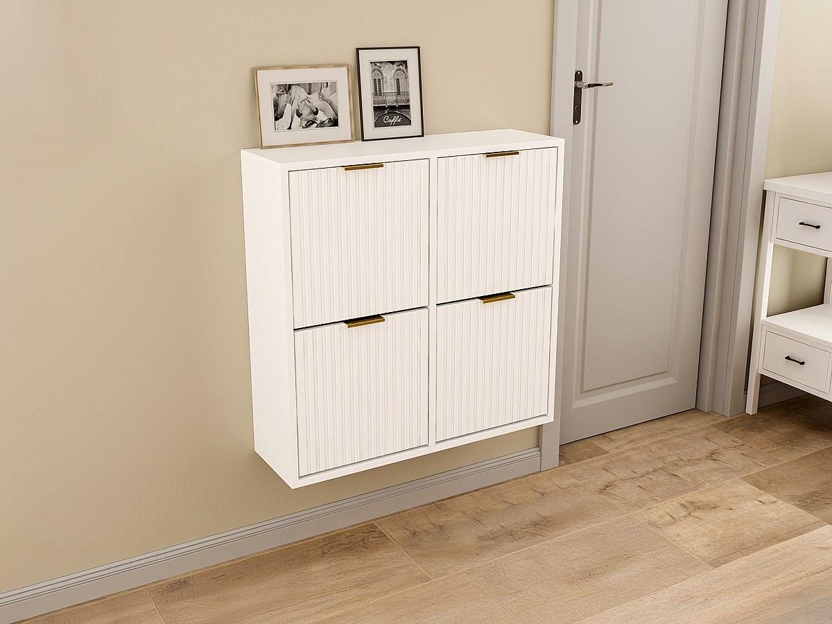 Schuhschrank mit 4 Klappfächern - Weiß und Gold - FRALYN von Pascal Morabito