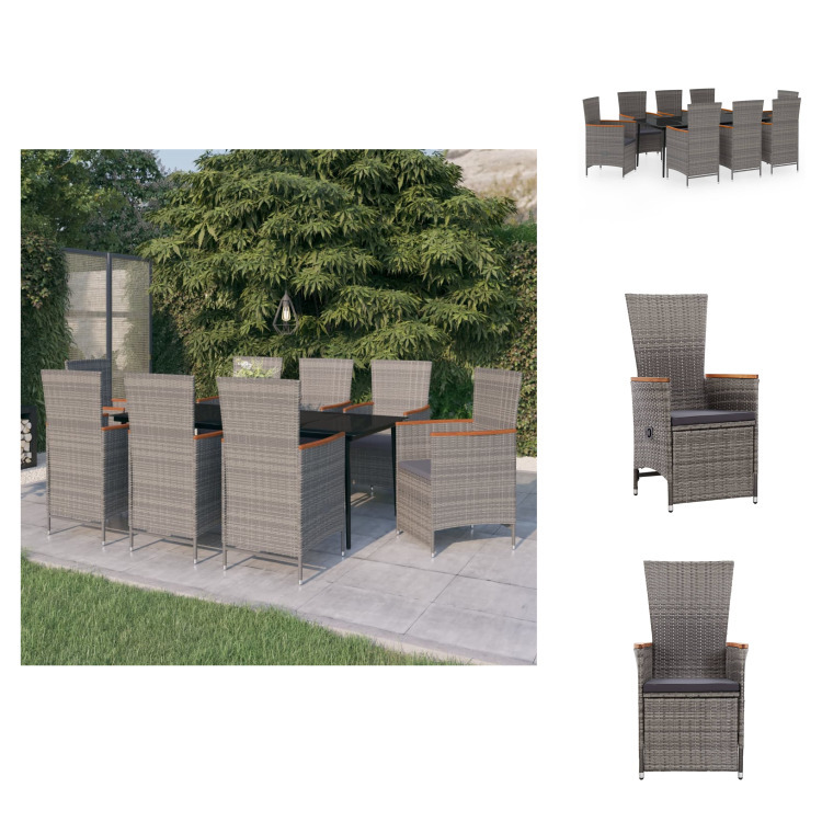 vidaXL 9-dielny záhradný jedálenský set s vankúšmi sivý - Záhradné nábytkové zostavy
