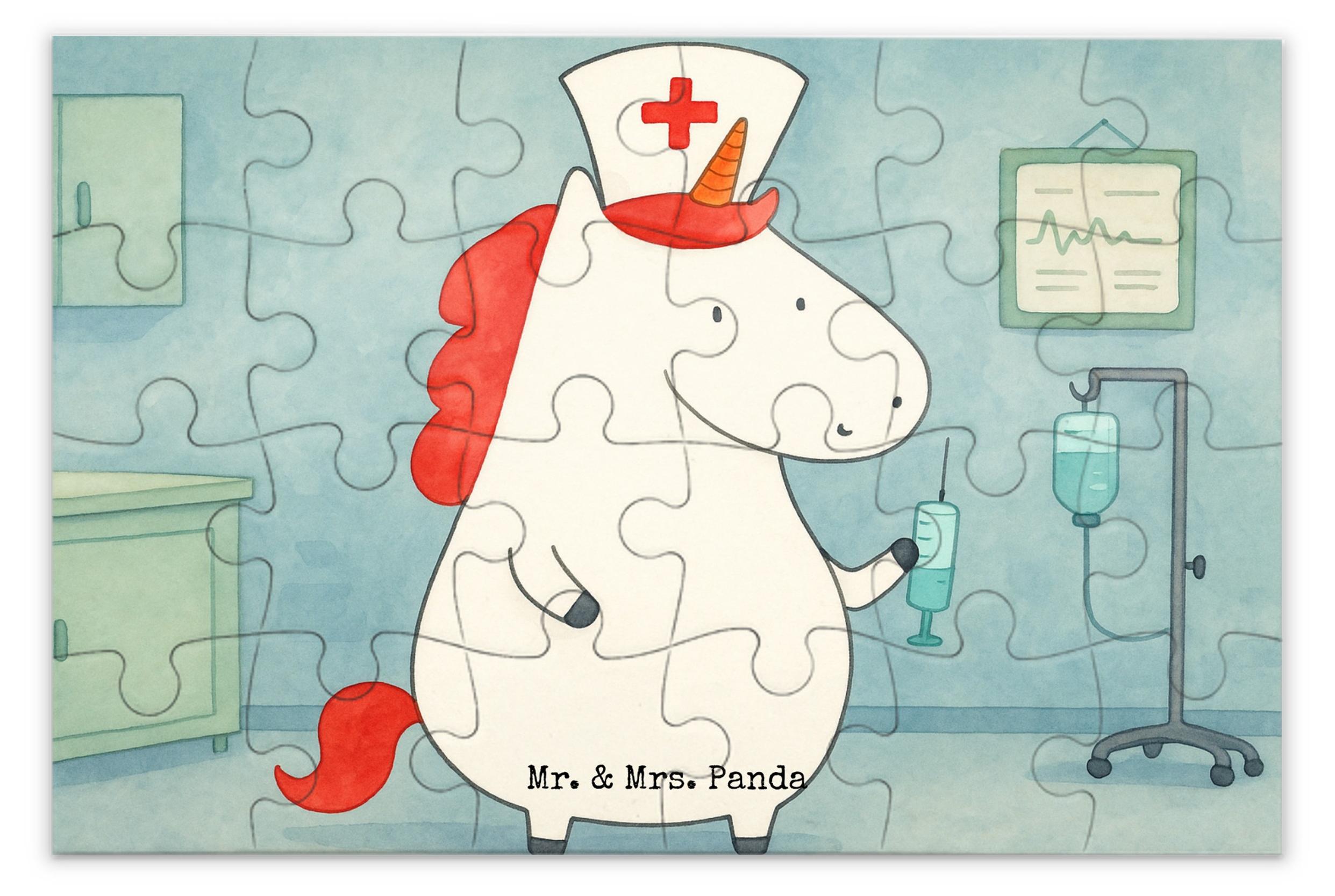 Mr. & Mrs. Panda Puzzle Einhorn Krankenschwester Design 24 Teile - Weiß - Geschenk, Krankenpfleger, Legespiel, 1000, Krankenpflegerin, Unicorn, 2000, 1500, Ärztin, 500 PD-1907880-STANDARD
