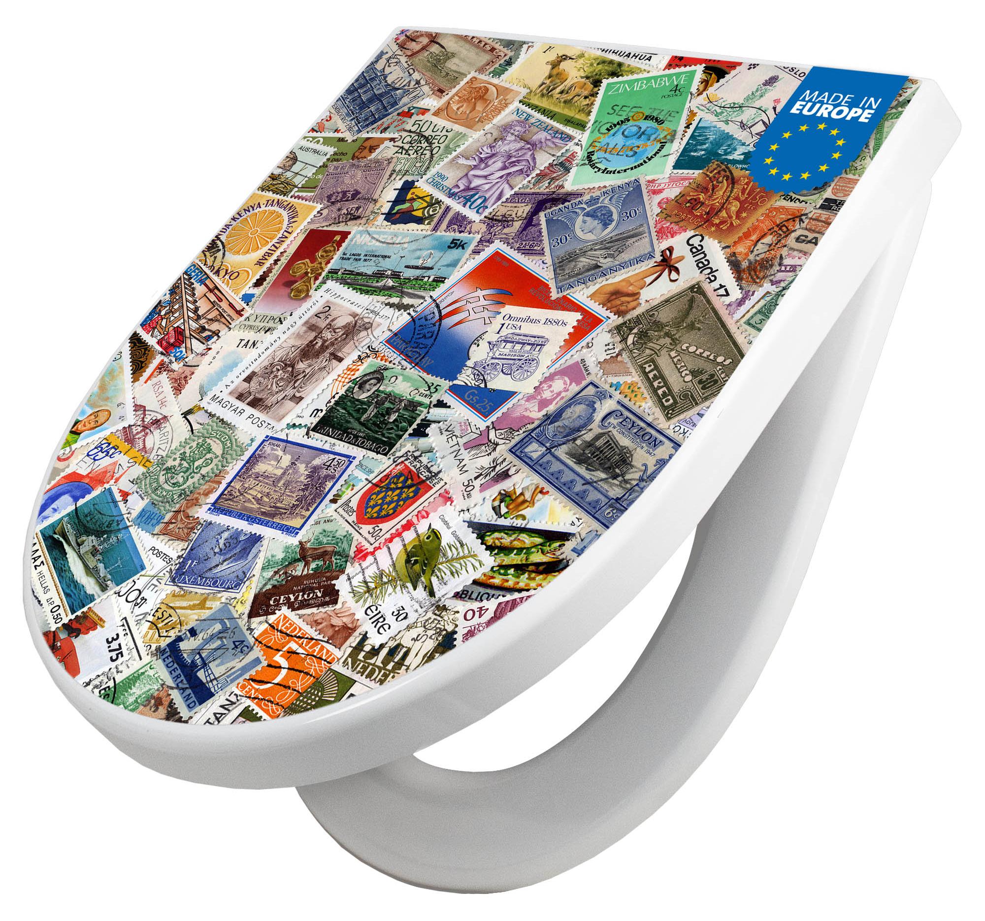 banjado WC Sitz mit Absenkautomatik D Form Motiv Briefmarken [TDW3 10123]