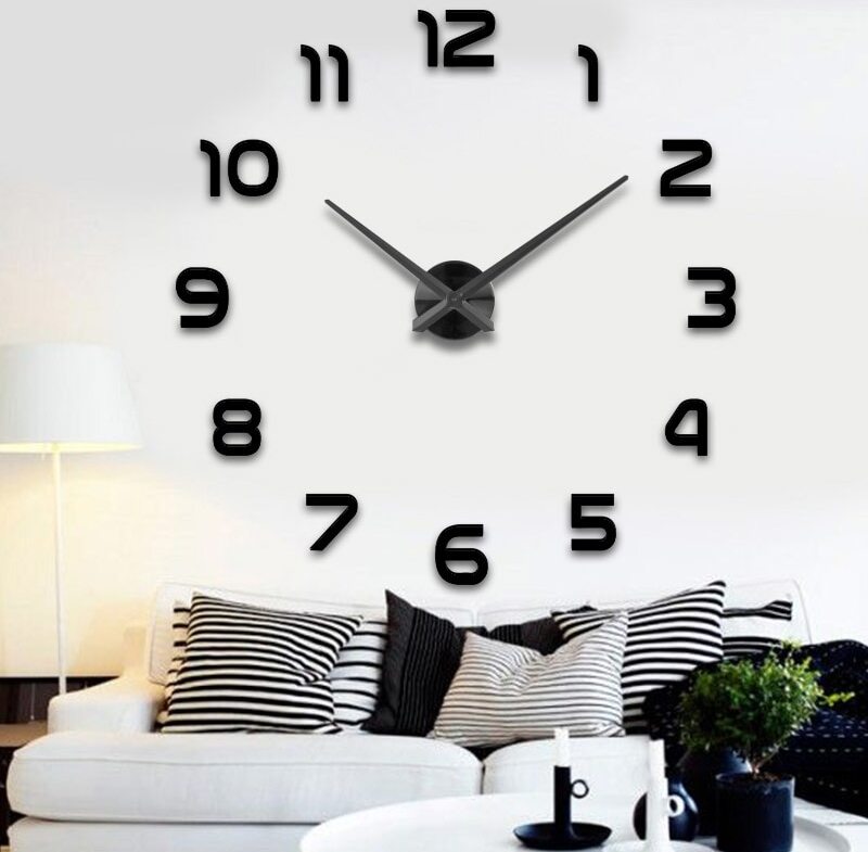 GB ONE Wanduhr Groß Moderne Designer Wanduhr Hochglanz 3D Wand Uhr Ziffern XL XXL in Schwarz mit spiegelnder Oberfläche 80cm - 120cm A142
