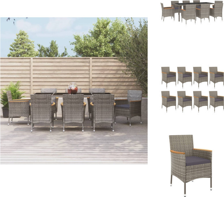 vidaXL 9-dielny záhradný jedálenský set s vankúšmi sivý polyratan - Záhradný nábytok sety