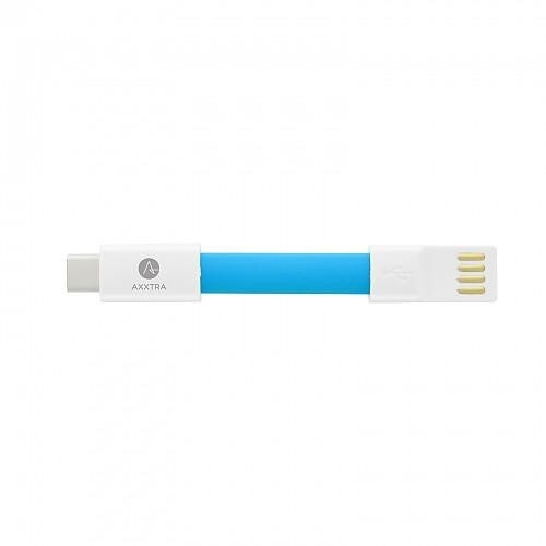 Axxtra Schlüsselanhänger mit Datacable USB-C 9cm weiß-blau DATA-TC-CCG-BL