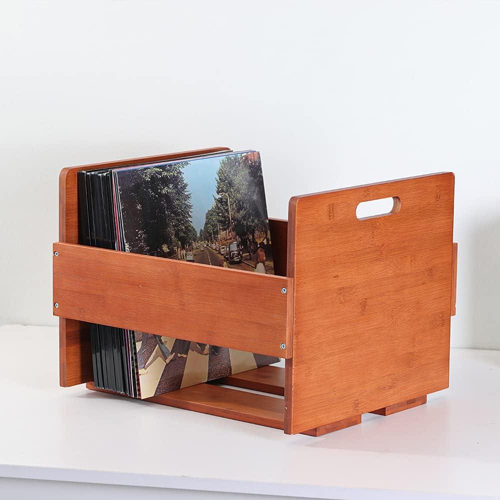 Markenlos Vinylplattenkiste - Aufbewahrung für LP-Alben und Platten - Bambus-Organizer für 80 Platten