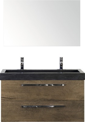Badmöbel-Set Sanox Seville BxHxT 101 x 170 x 45,5 cm Frontfarbe tabacco mit Waschtisch Naturstein schwarz und Naturstein 81703039
