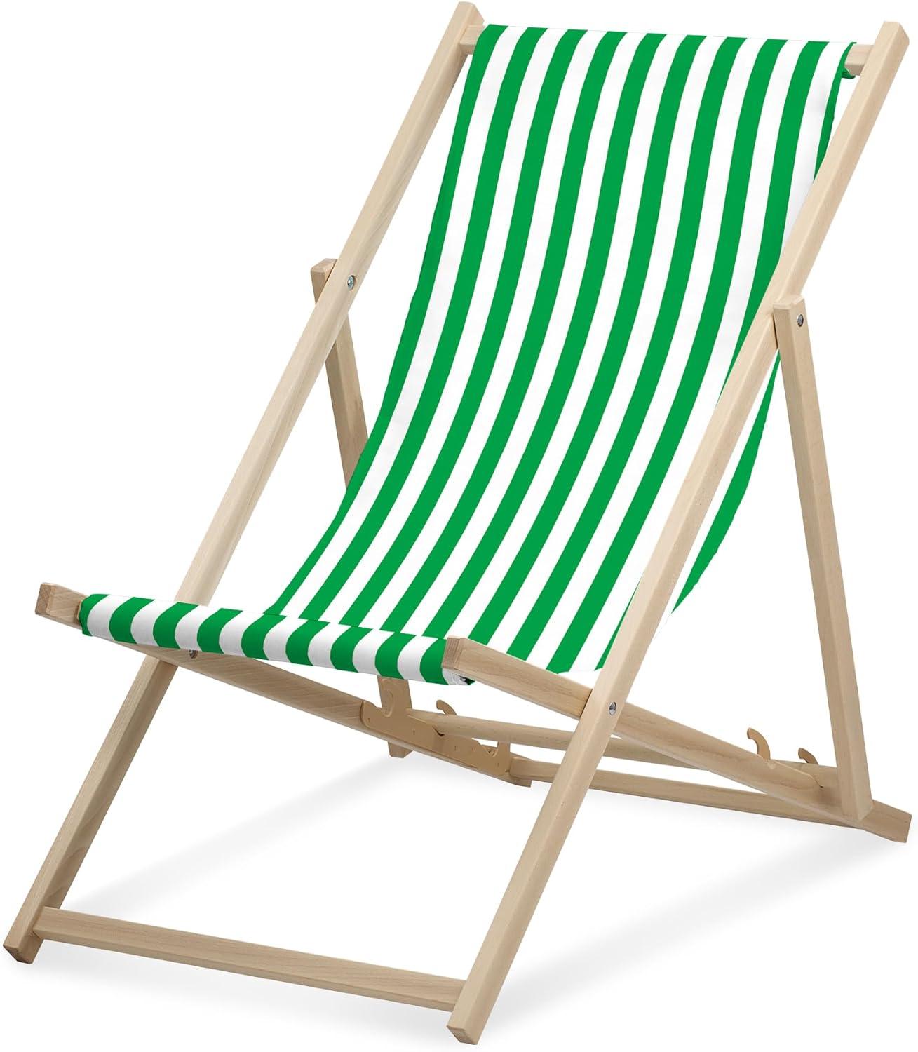 Lehátko - úzke pruhované - zelené - skladacie - z bukového dreva - nosnosť do 95 kg - 3-smerovo nastaviteľné operadlo - plážové lehátko