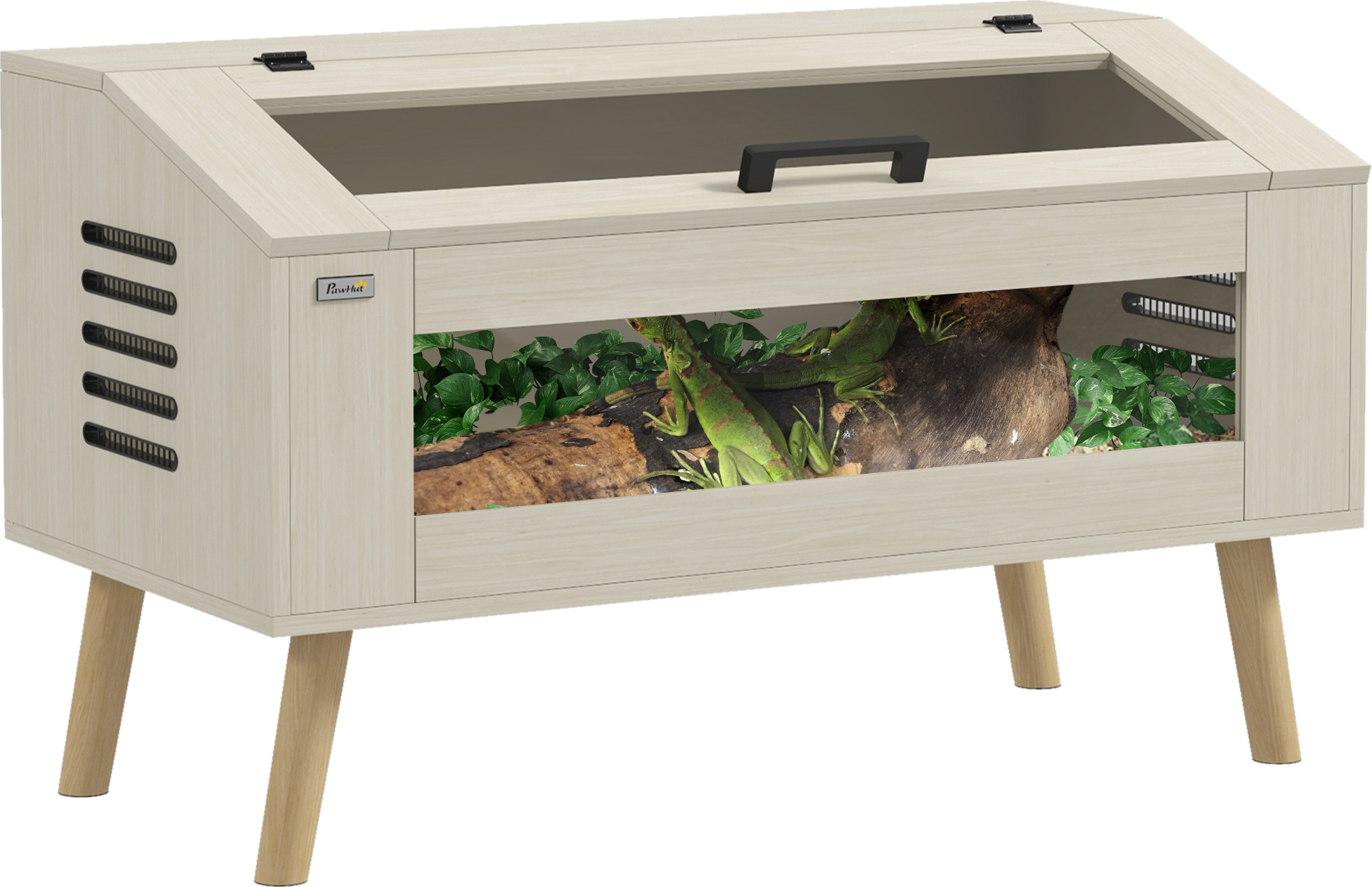 PawHut Terrarium für Reptilien, 140L Reptil Fütterungsbox mit gehärteten Glasfenstern, Deckel, Beine, Reptilienzuchtbox für Amphibien, Spinne, Eiche, 100 x 50 x 60 cm D40-037V01AK