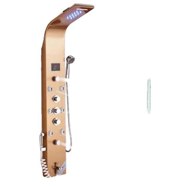 Sprchový panel, mosadzná konštrukcia, 6-funkčné ovládanie, ružové zlato 8009