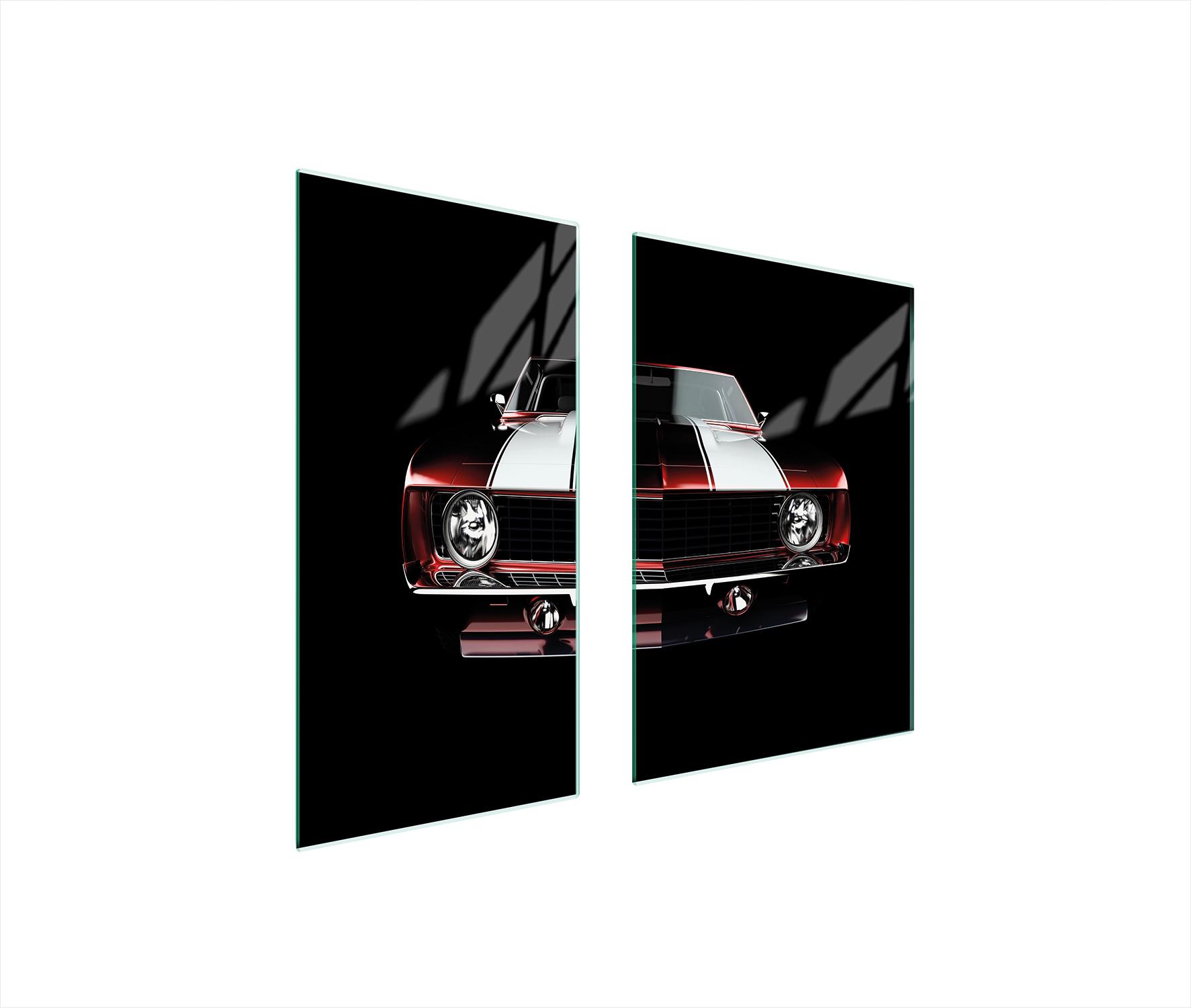 TMK ArtDeko Herdabdeckplatten 2 teilig 75x52 Glaskeramikkochfeld Abdeckung Glas Schneidebrett Sportwagen Auto