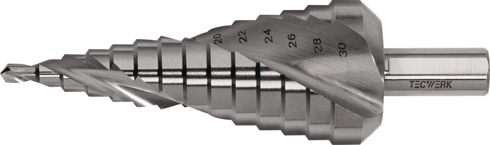 TECWERK Stufenbohrer Bohrbereich 4-30 mm HSS spiralgenutet Schneidenanzahl 2 Stufenanzahl 14 2000862083