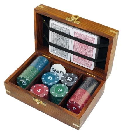 Sea-Club Poker-Set Holzbox maritim 100 Chips doppeltes Blatt
