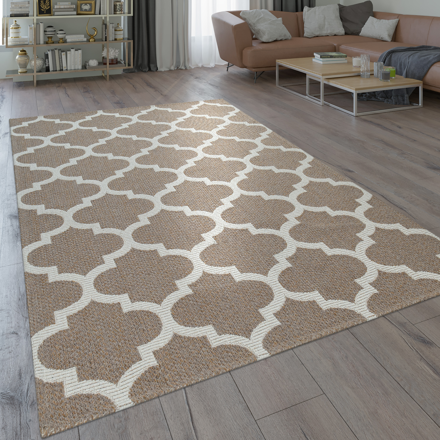 Teppich Marokkanisches Muster Ornamente Muster Teppiche Braun Beige 160x230cm 