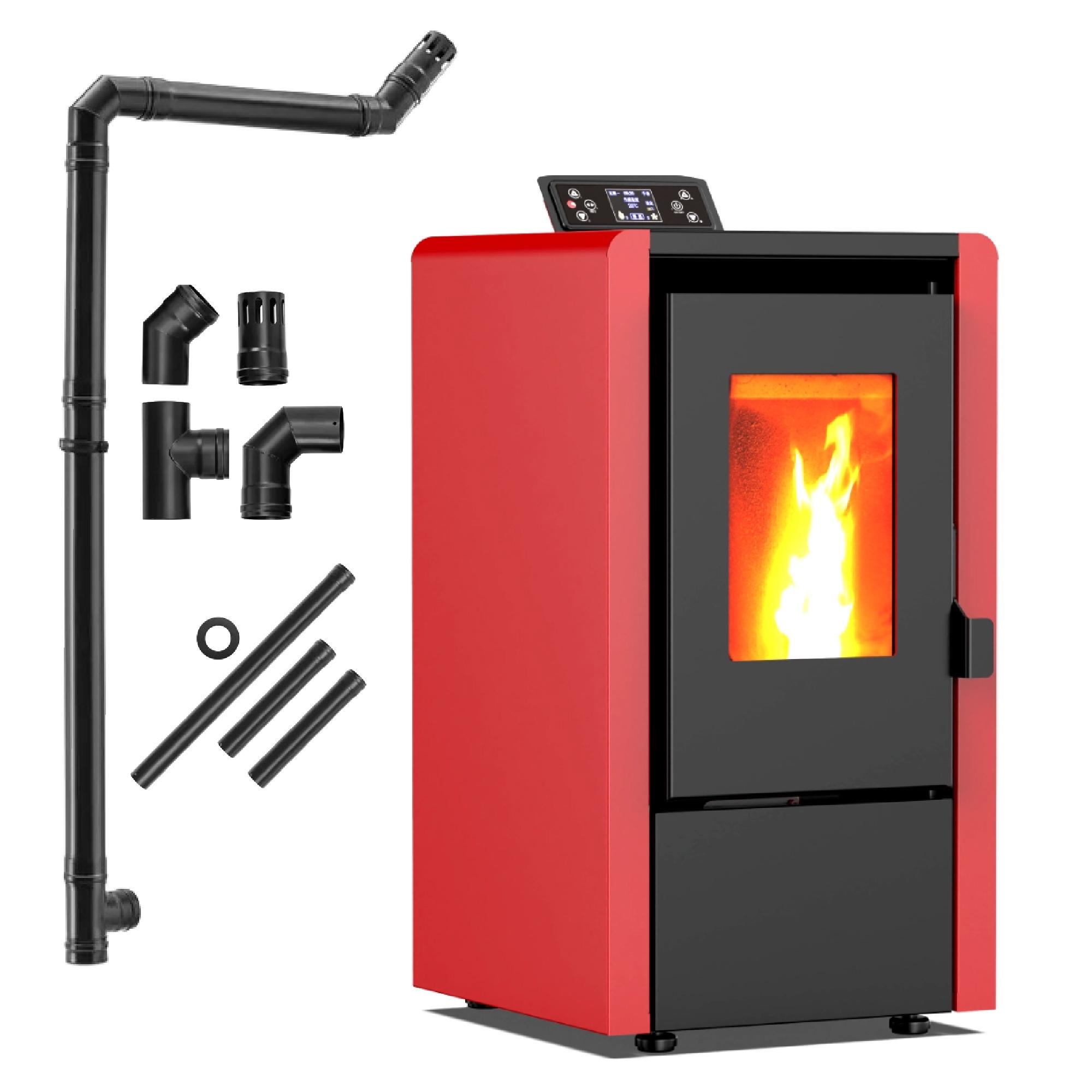 THUNDER® | LEYLA RED | Pelletofen | 6,3 kW | Anschlussrohrsatz Ø 80 mm | rot SET-LEYLA-RED-PIPES-80MM