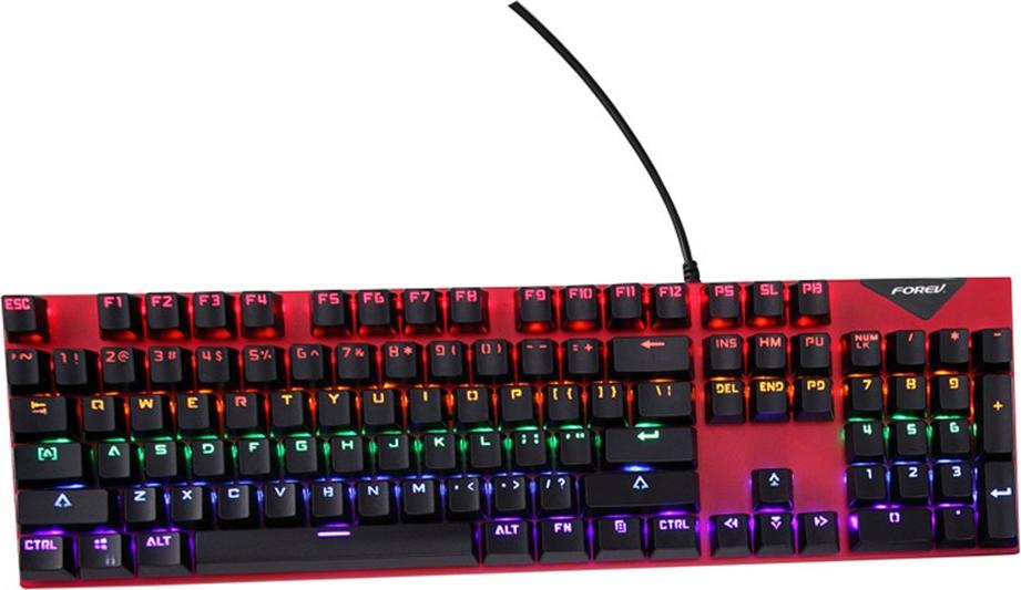 INF Mechanische Tastatur mit Kabel, Regenbogenbeleuchtung, Blaue Schalter, 104 Tasten Rot 395080