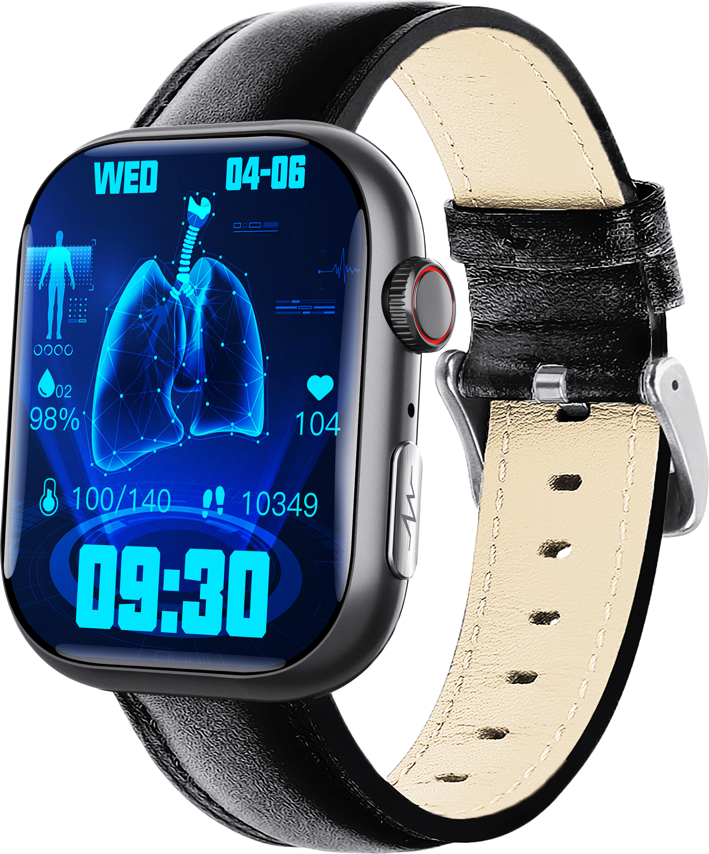 INF Smarte EKG-Uhr Herzfrequenzmesser, Fitness-Tracker, mit mehreren Sportmodi Schwarzes Lederarmband 365759