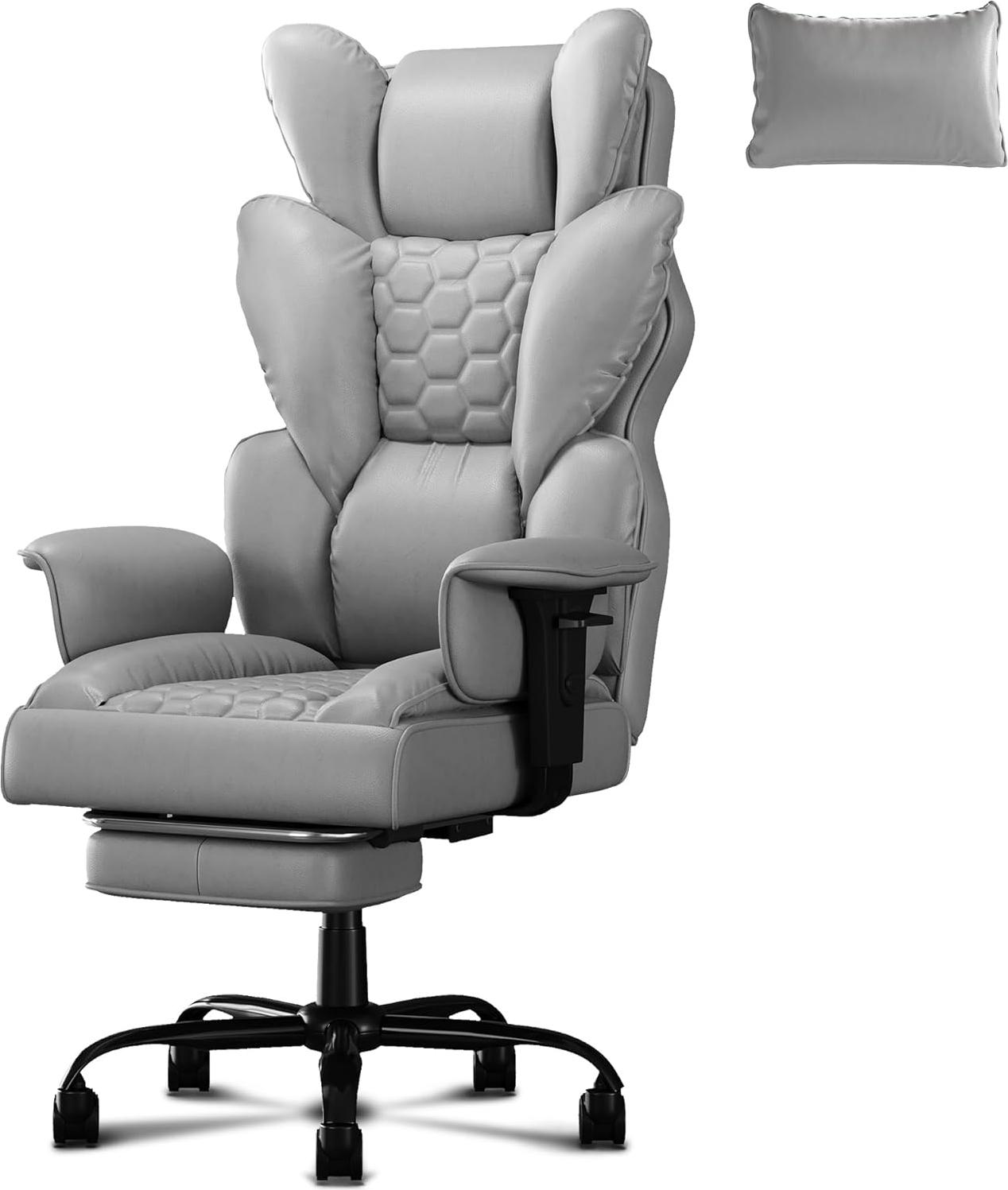 JOIEYOU herné kreslo Ergonomické kancelárske kreslo s podnožkou, látkovým povrchom, perovým sedákom a čalúnením, nosnosť herného kresla do 150 kg (sivé)
