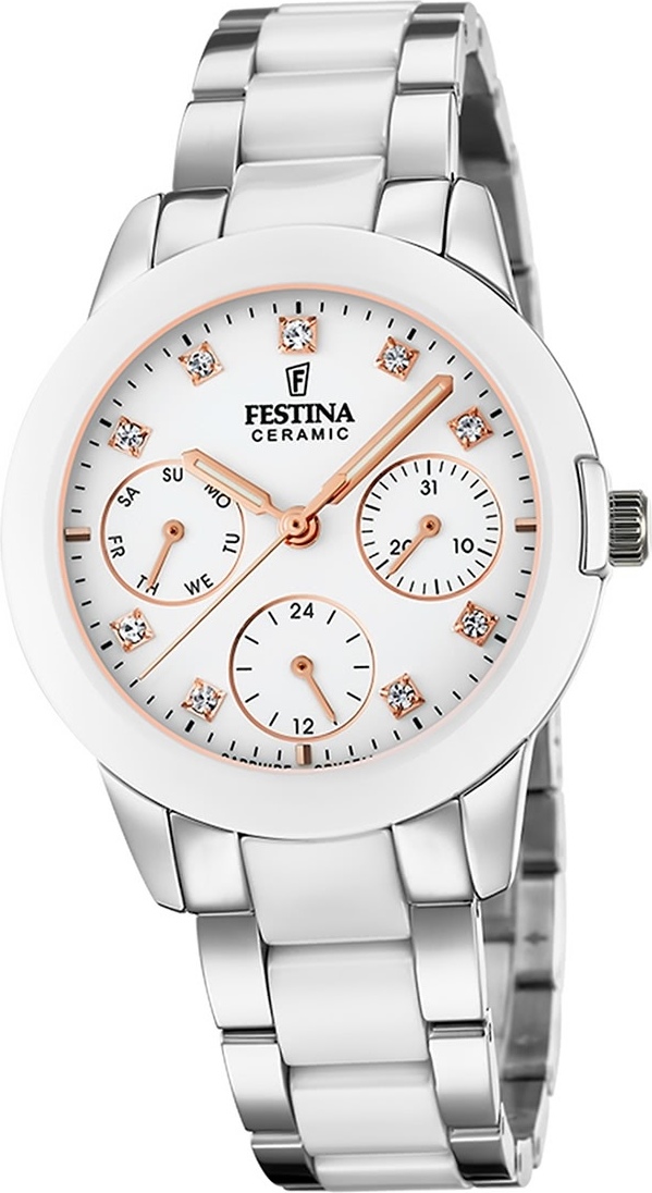 Festina Nerezové dámske hodinky F20497/1 Náramkové hodinky Silver White Ceramic D2UF20497/1