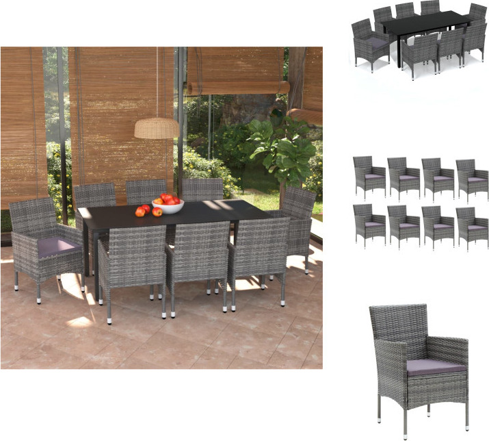 vidaXL 9-dielny záhradný jedálenský set s vankúšmi polyratan sivý - Záhradný nábytok sety