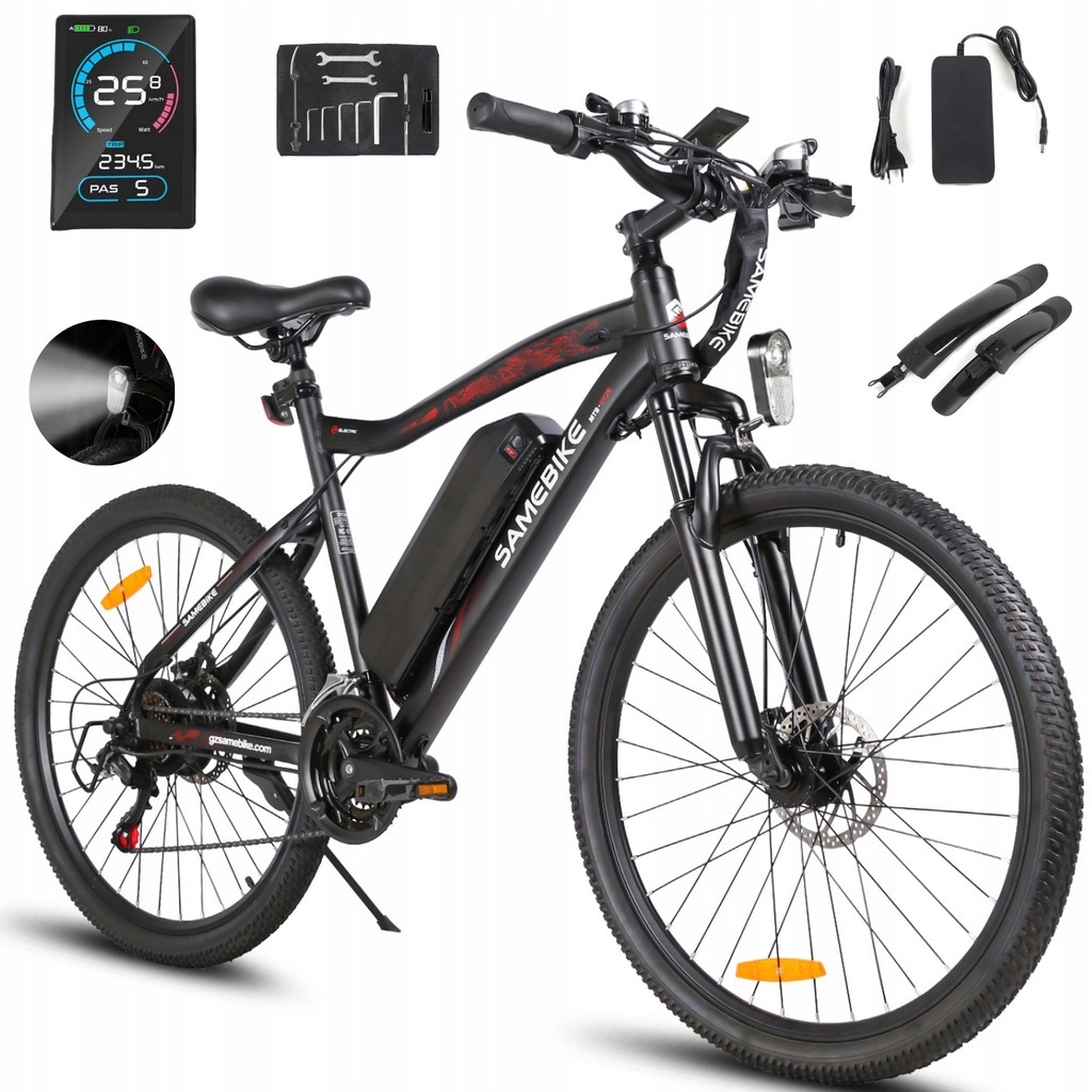 SAMEBIKE SY26-II Klasický horský bicykel E-bike Elektrický skladací bicykel Trekingový e-bike s 21-rýchlostným prevodom SHIMANO (čierny)