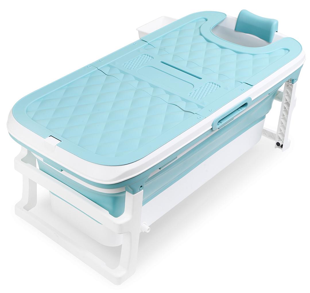 ISOISL Faltbare Badewanne 132cm XL Blau aus PP- und TPE-Kunststoff mit Abdeckung für entspanntes Baden in Mietwohnungen RL-HG8704-1-KRYjf