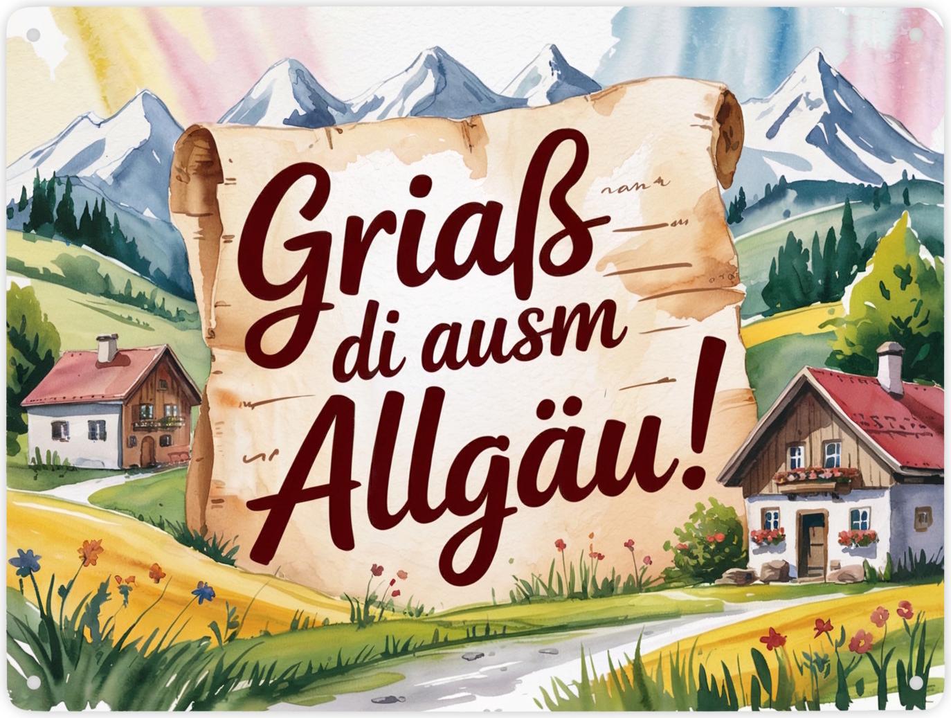 speecheese Griaß di ausm Allgäu Metallschild XXL in 28x38 cm Allgäu Landschaft