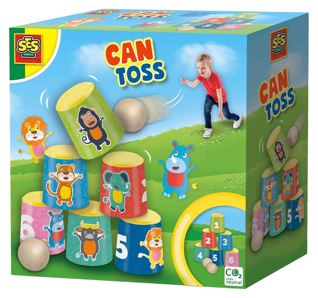 SES Creative 02311 Dosenwerfen - Buntes Wurfspiel Set für Draußen, Ballwerfen, 3 Jahr(e)